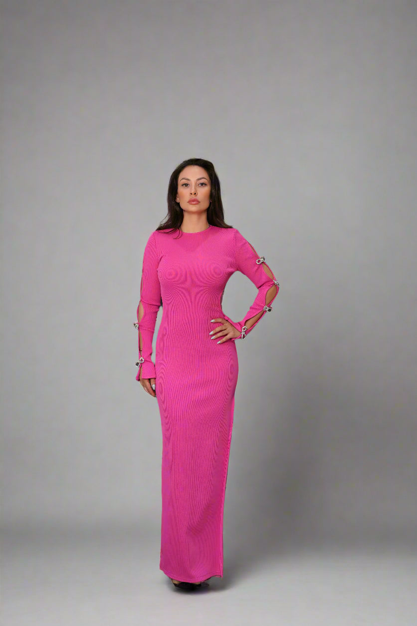 Hot Pink Cut-Out Maxi Dress