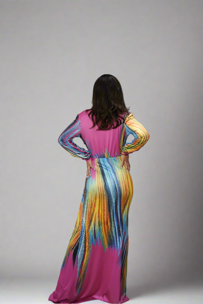 Rainbow Deep V Maxi Dress