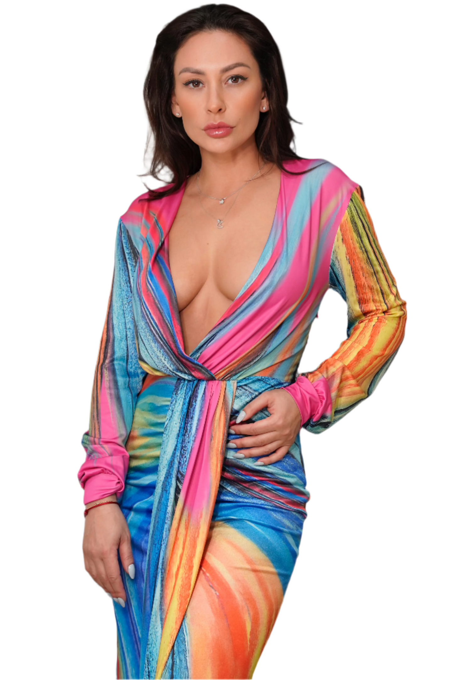 Rainbow Deep V Maxi Dress