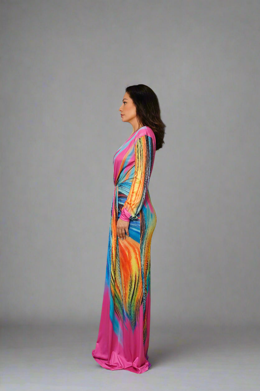 Rainbow Deep V Maxi Dress
